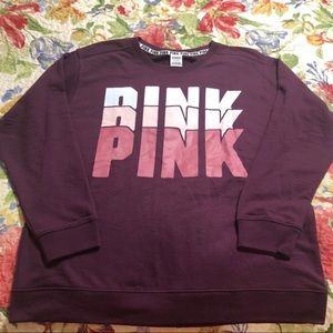 Sz L NWOT PINK Varsity Crew Sweater